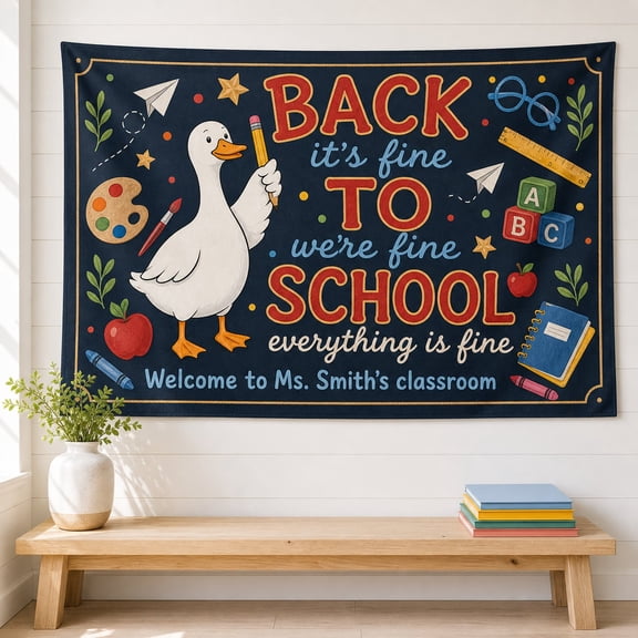 Personalized Classroom Tapestry, Back To School Wall Hanging, Goose Teacher Decor