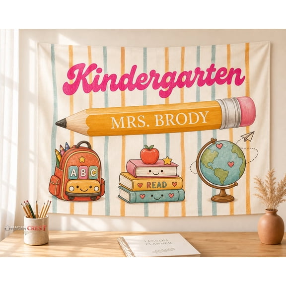 Personalized Classroom Tapestry Custom Teacher Name Banner Grade Decor