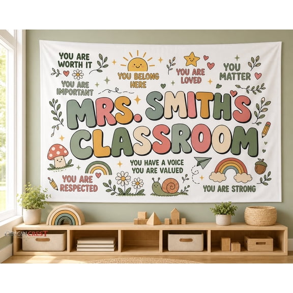 Personalized Classroom Tapestry with Custom Teacher Name | Welcome Banner Gift