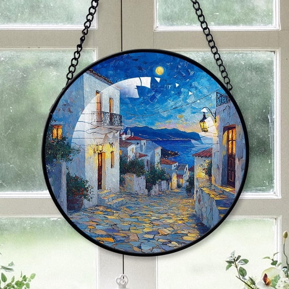 Personalized Cobblestone Stained Glass Suncatcher Artistic Window Hanging, Cobblestone Hand-Painted Glass Panel Wall Home Decor, Cobblestone Garden Decor 7aXZDE