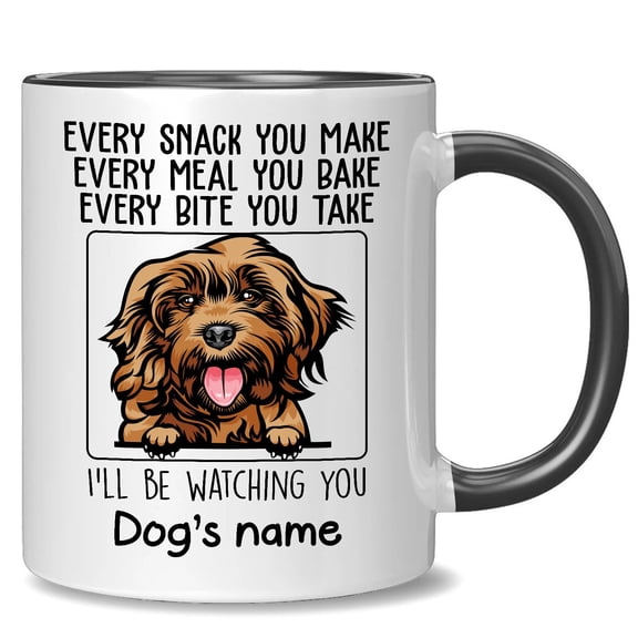 Personalized Cockapoo Accent Mug, Every Snack You Make I'll Be Watching You, Customized Dog Coffee Mugs for Mom Dad, Custom Dog's Name, Ideas Gifts for Mothers Day, Fathers Day