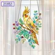 Personalized Cockatiel Bird Acrylic Suncatcher, Custom Name Holographic Window Hanging Decor, Bird Lover Gift