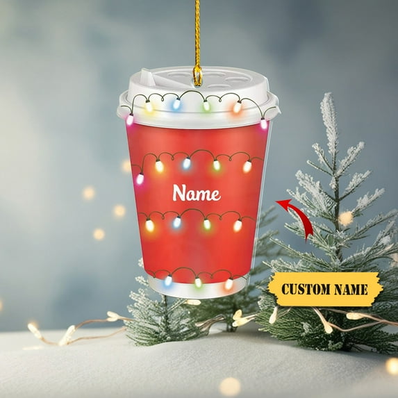 Personalized Coffee Cup Christmas Light Ornament, Custom Car Ornament, Ornament Decoration, Ornament For Gift, Ornament Christmas--Please message us your custom name