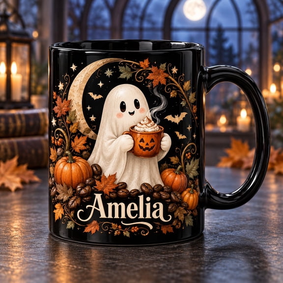 Personalized Coffee Ghost Pumpkin Latte Ceramic Coffee Mug Halloween Gift