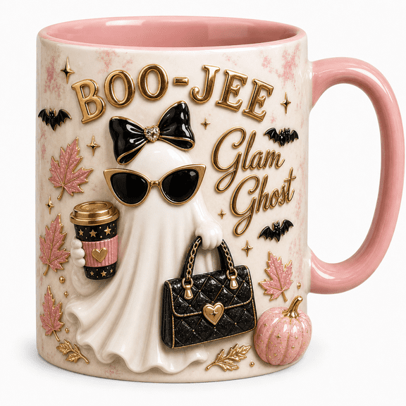 Personalized Coffee Mug Boo Jee Glam Ghost Ceramic Coffee Cup for Halloween Gift