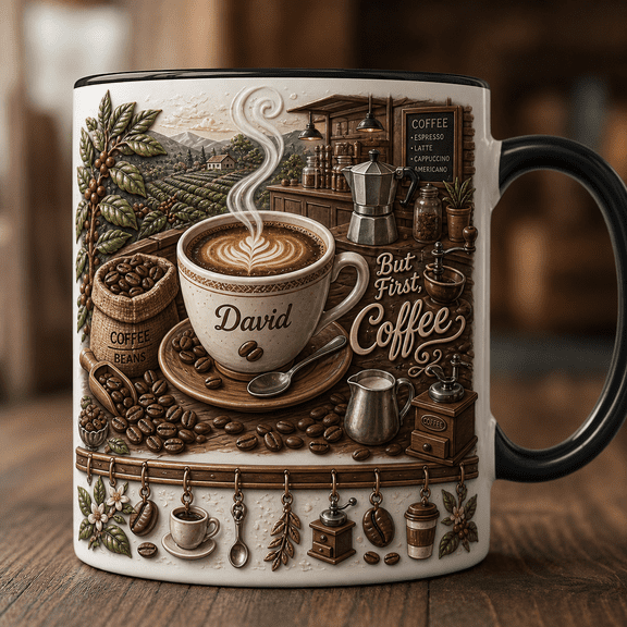 Personalized Coffee Mug Custom Name Coffee Cup with 3D Coffee Beans Design Gift