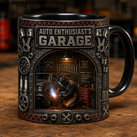 Personalized Coffee Mug, Custom Welder Garage Drinkware for Auto Enthusiasts