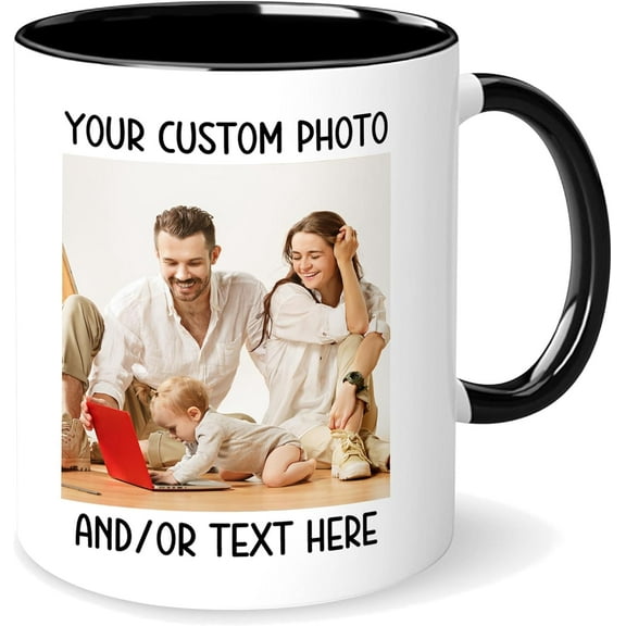 Personalized Coffee Mug, Design Your Own 11oz Mug with Photo and Text, Ideal Gift for Couple Friends or Loved Ones, Coffee Mug for Birthday Mother’s Day Christmas or Any Anniversaries Black Handle