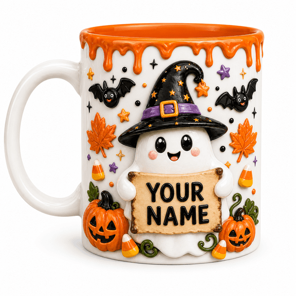 Personalized Coffee Mug Ghost Witch Hat Pumpkin Ceramic Cup for Halloween Gift