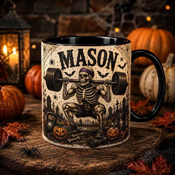 Personalized Coffee Mug Halloween Skeleton Leg Day Gym