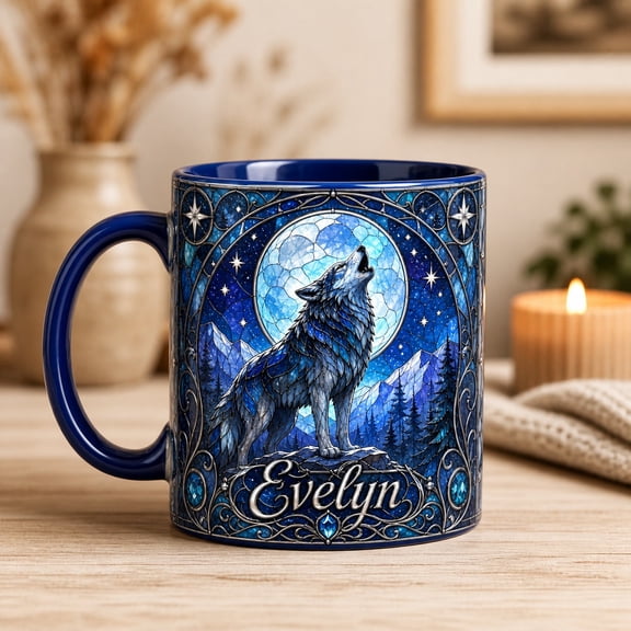 Personalized Coffee Mug Howling Wolf Moon Night Sky