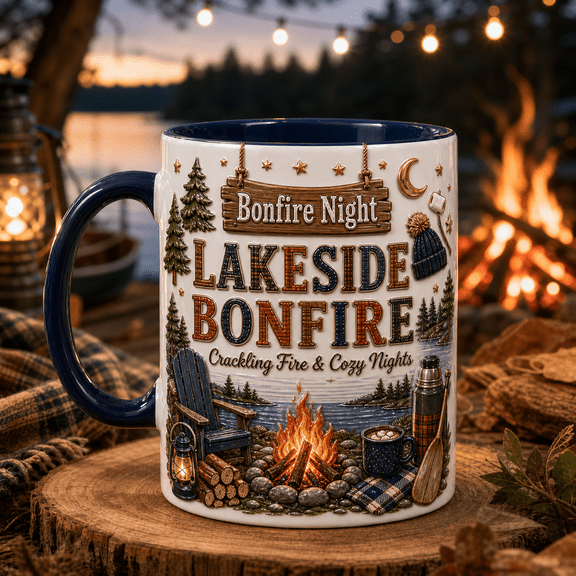 Personalized Coffee Mug Lakeside Bonfire Fall Cabin Nights