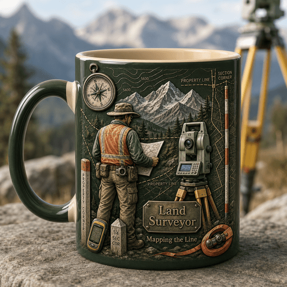 Personalized Coffee Mug Land Surveyor Mountain Property Lines Ceramic Cup for Surveyor Gift
