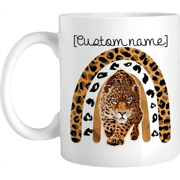 Personalized Coffee Mug Leopard Walking, Customized Name Leopard Novelty Cup, Gift For Animal Lover, Brother, Sister, Son, Daughter On Birthday, Christmas, Camping, Ceramic Cup, 11 15 Oz