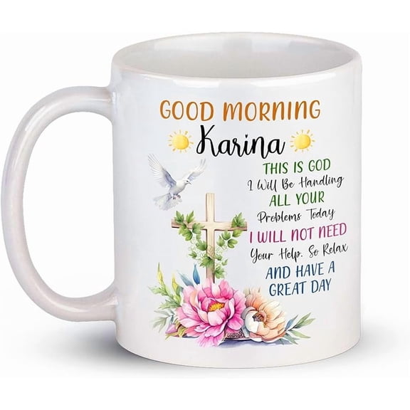 Personalized Coffee Mug With Name, Customized Christian White Tea Cups, Custom Inspirational Jesus Travel Mug, Ceramic Cup With A Cute Girl Hugging Cross Design, I Love Jesus Mugs