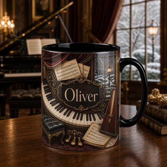 Personalized Coffee Mug, Piano Music Ceramic Mug for Practice Coffee and Pianists