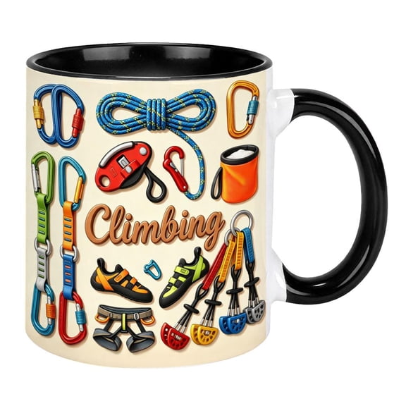 Personalized Coffee Mug - Reach New Heights - Gift For Rock Climbing Lovers - Rock Climbing Essentials Cup - Custom Coffee Mug Customized Hobby Tea Cup Drinkware - Color D
