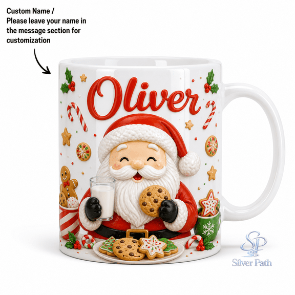 Personalized Coffee Mug Santa Cookie Lover Ceramic Cup for Coffee and Cocoa Christmas Gift