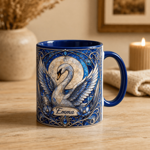 Personalized Coffee Mug Swan Moon Gift for Bird Lovers