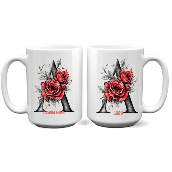 Personalized Coffee Mug for Women with Initial A - Custom 11oz 15oz Monogram Cup - Alphabet Letter Drinkware for Daily Use, Mother's Day, Office, or Birthday