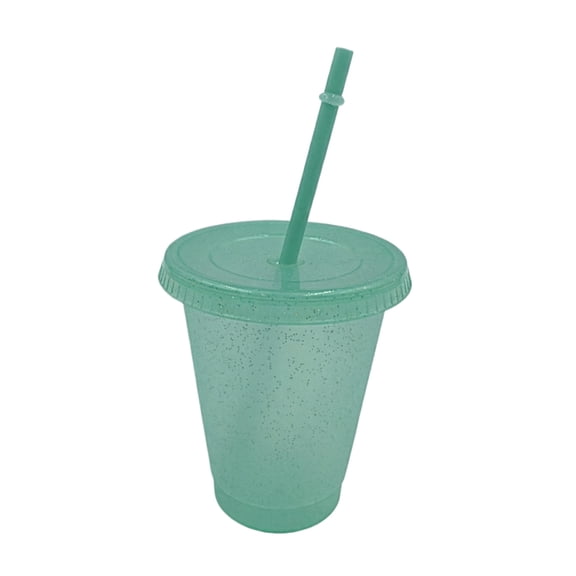 Personalized Coffee, Plastic Cup with Lid and Straw, Reusable Plastic Straw, Travel Iced Coffee Cup, Glitter Finish, Green, 6In Base, 1 Pc