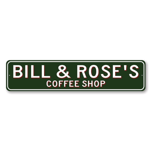 Personalized Coffee Shop Aluminum Metal Decor Sign - 4x18 inches