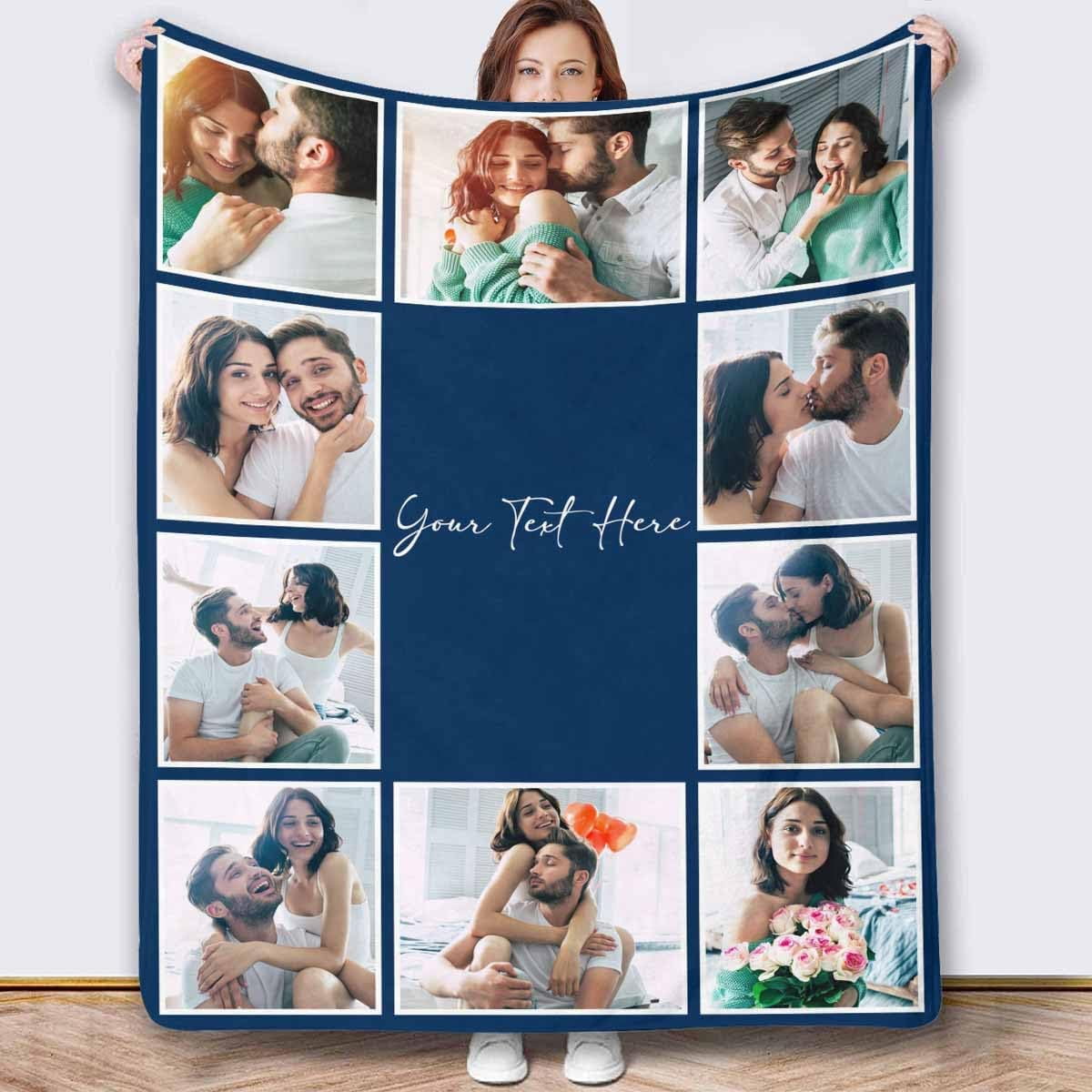 Personalized Collage Throw Blanket with Photo Text, Customized Picture
