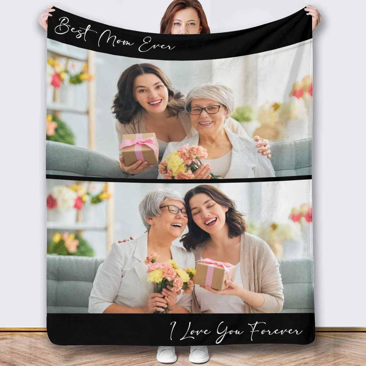 Personalized Collage Throw Blanket with Photo Text, Customized Picture