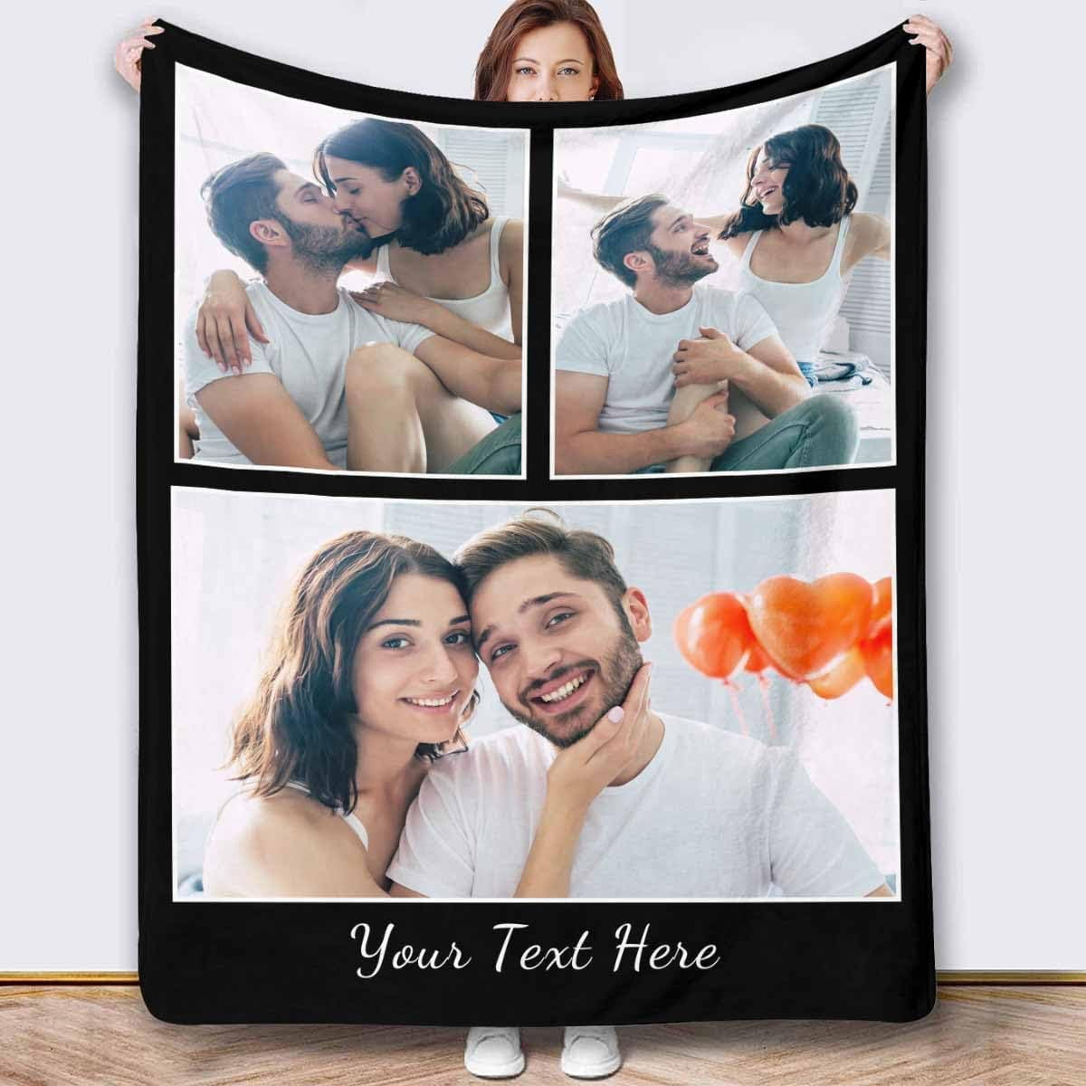 Personalized Collage Throw Blanket with Photo Text, Customized Picture Collage Throw Blanket for