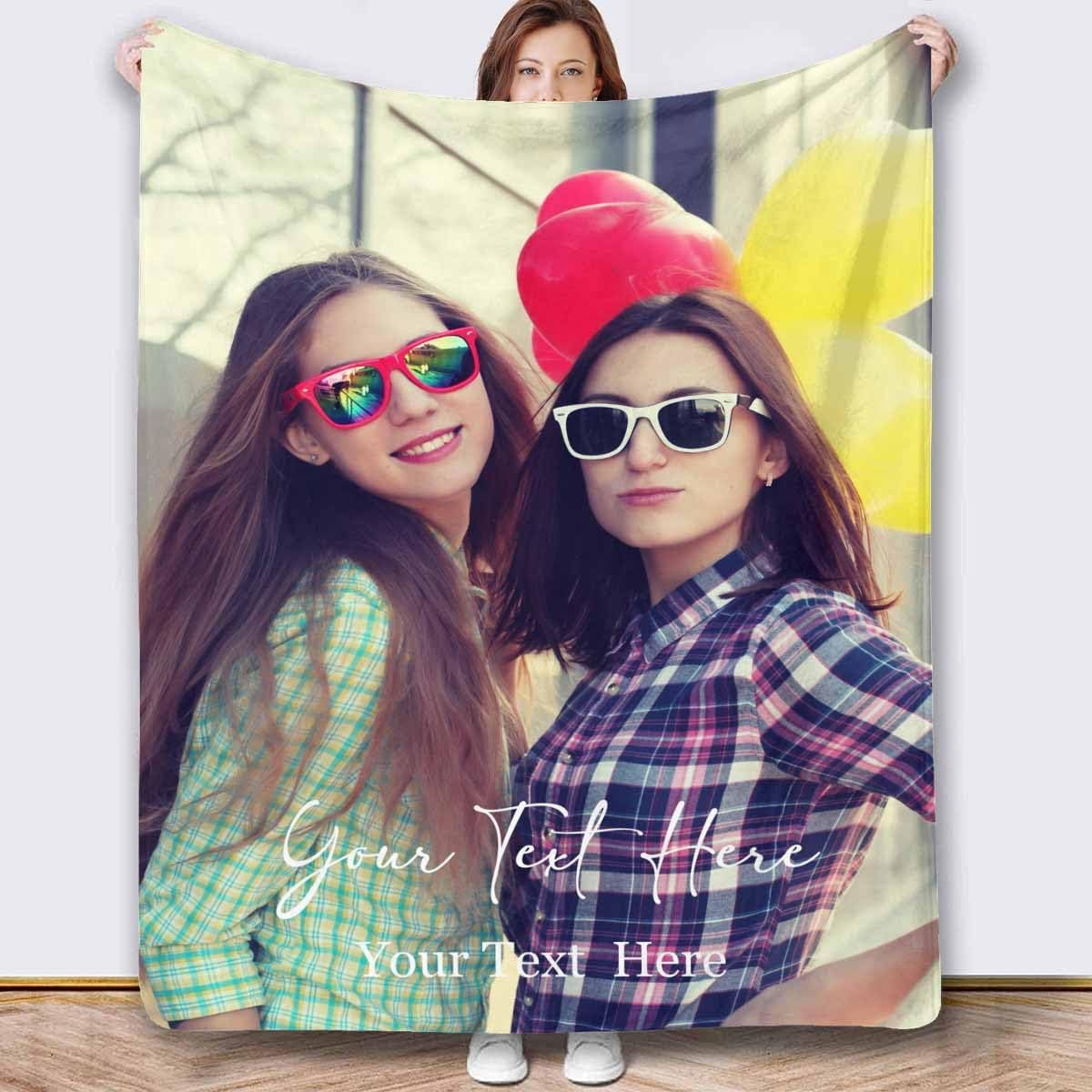 Personalized Collage Throw Blanket with Photo Text, Customized Picture