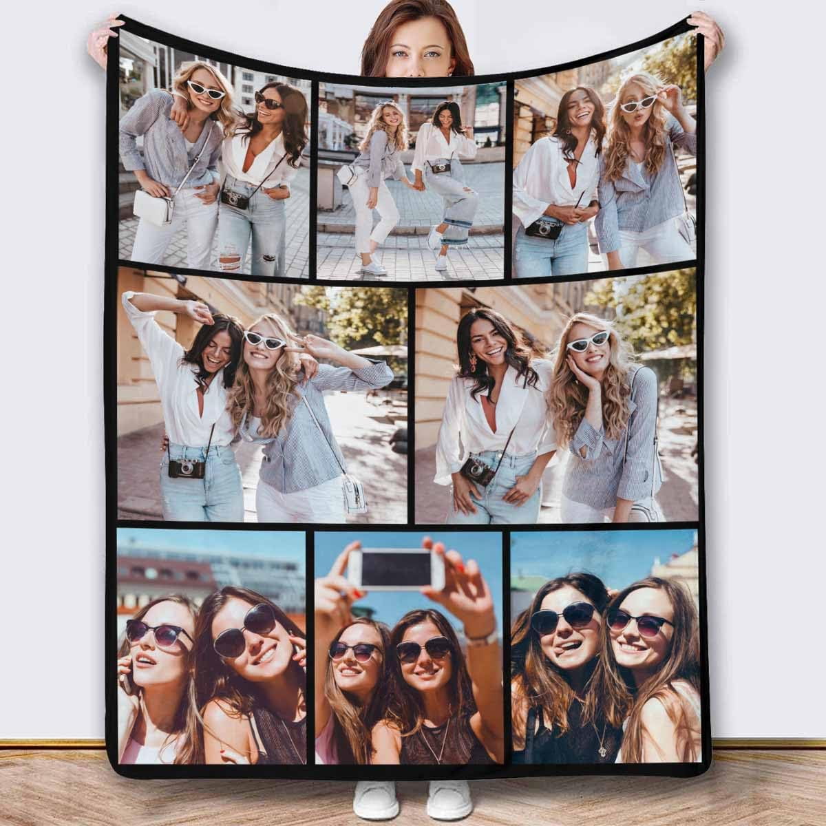 Personalized Collage Throw Blanket with Photo Text, Customized Picture