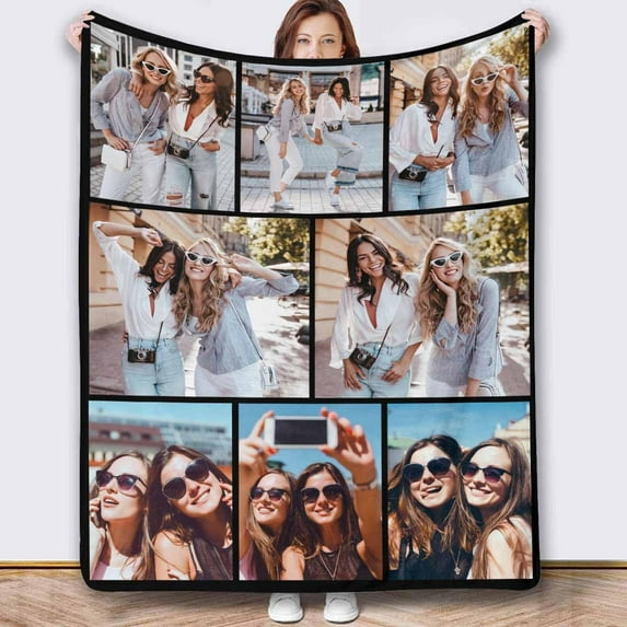 Personalized Collage Throw Blanket with Photo Text, Customized Picture Collage Throw Blanket for Birthday Customized Picture Bed Blanket for Boyfriend Girlfriend Anniversary Blankets