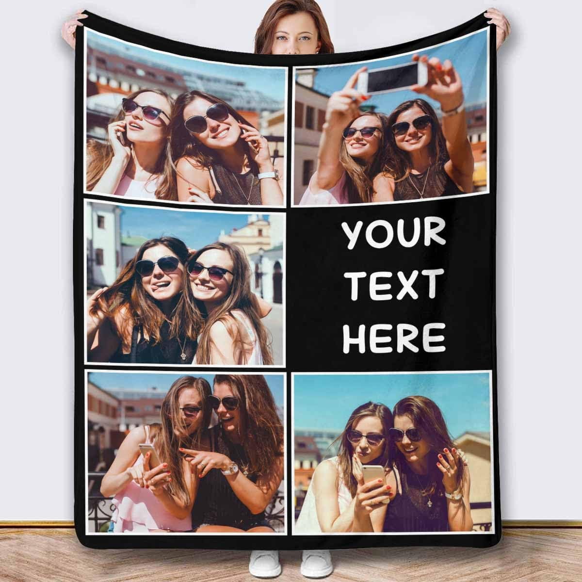 Personalized Collage Throw Blanket with Photo Text, Customized Picture