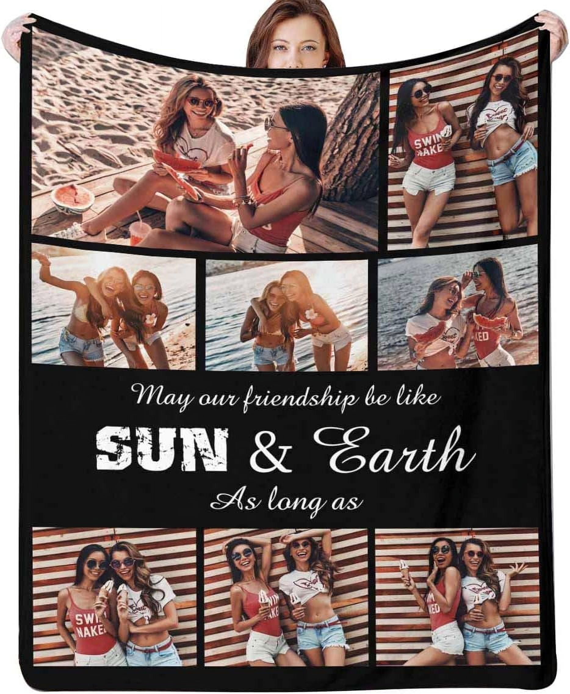 Personalized Collage Throw Blanket with Photo Text, Customized Picture