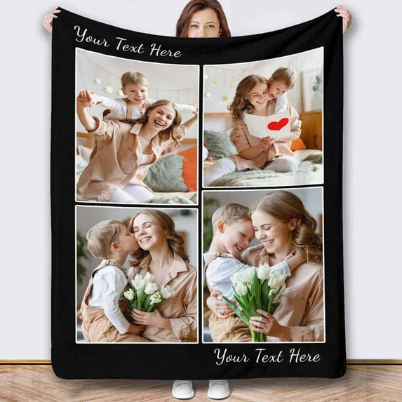 Personalized Collage Throw Blanket with Photo Text, Customized Picture Collage Throw Blanket for Birthday Customized Picture Bed Blanket for Boyfriend Girlfriend Anniversary Blankets
