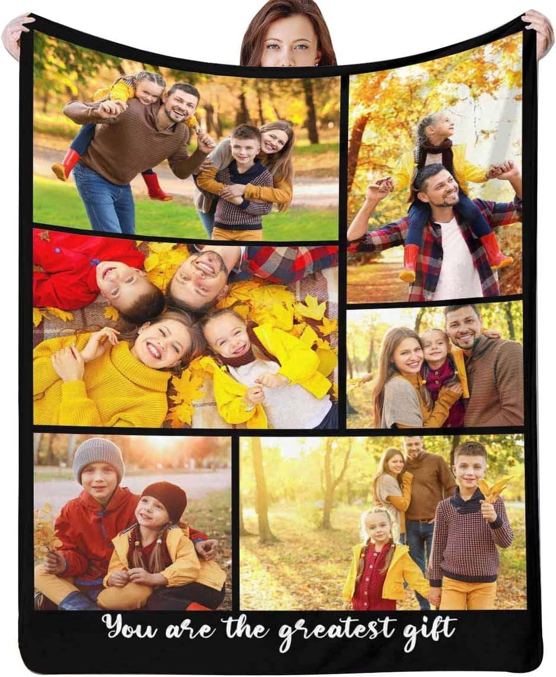Personalized Collage Throw Blanket with Photo Text, Customized Picture