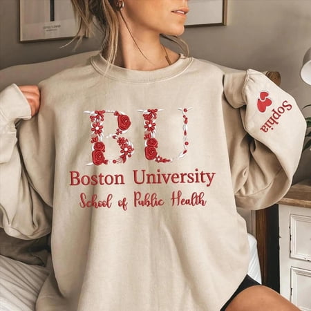 Personalized College Floral Embroidered Sweatshirt, Floral Letter Custom High School, Unisex Sweatshirt LINHKHA