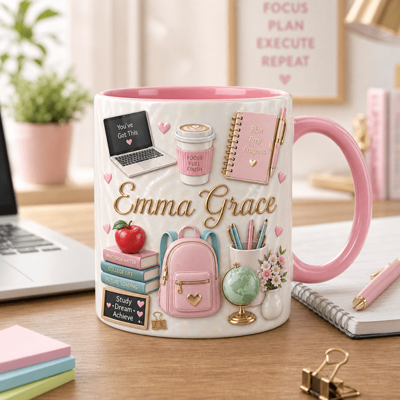Personalized College Student Mug, Custom Name Back to School Coffee Cup Gift