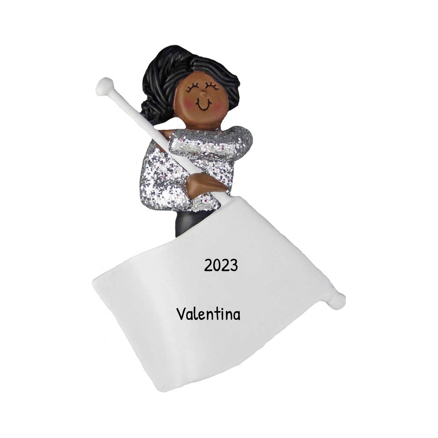 Personalized Cheerleader Blue Uniform Ornament- Female, African American