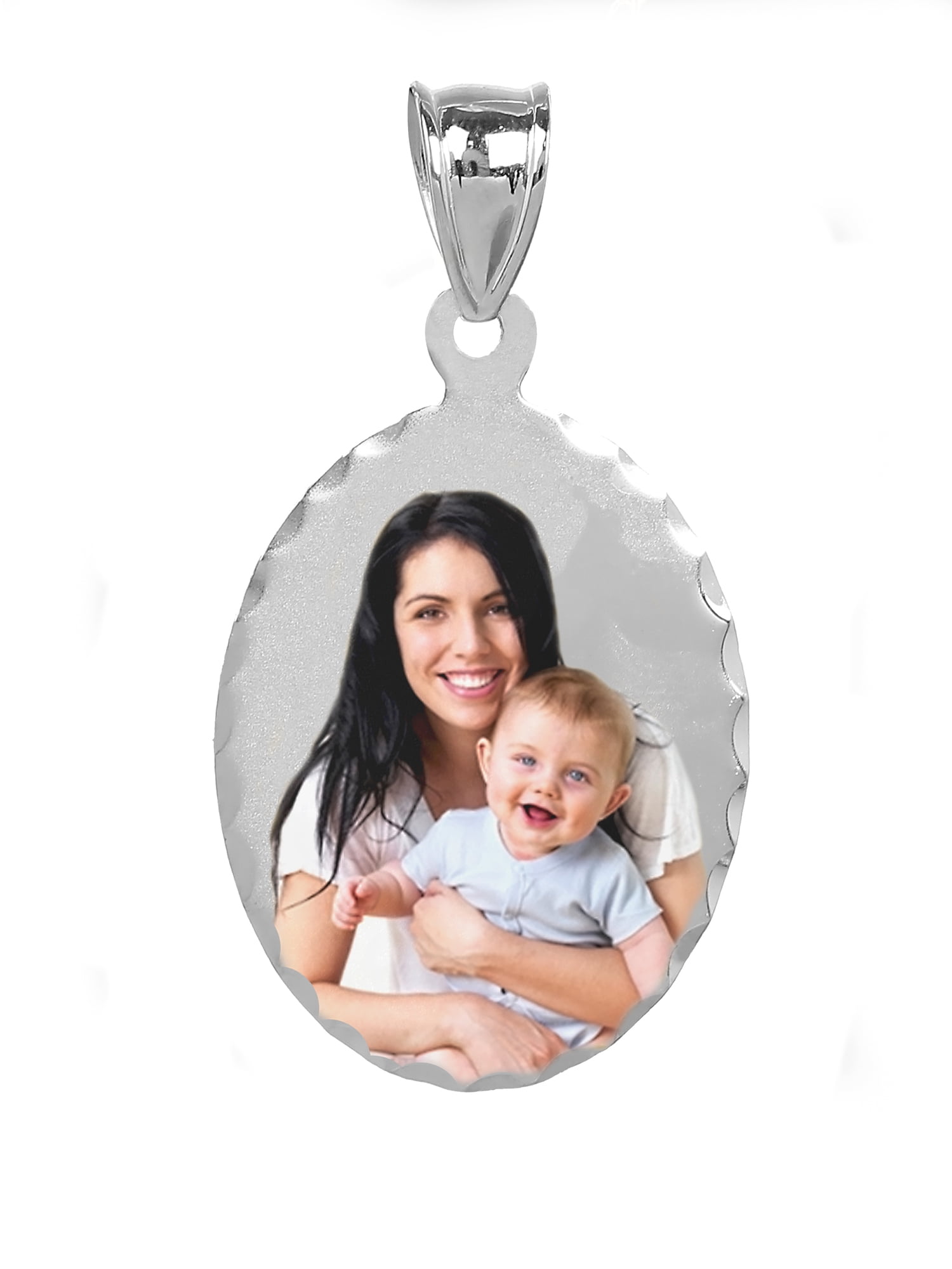 Personalized Color Photo Oval Charm. Diamond Cut Bordered