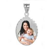 Personalized Color Photo Oval Charm. Diamond Cut Bordered