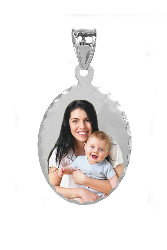 Personalized Color Photo Oval Charm. Diamond Cut Bordered