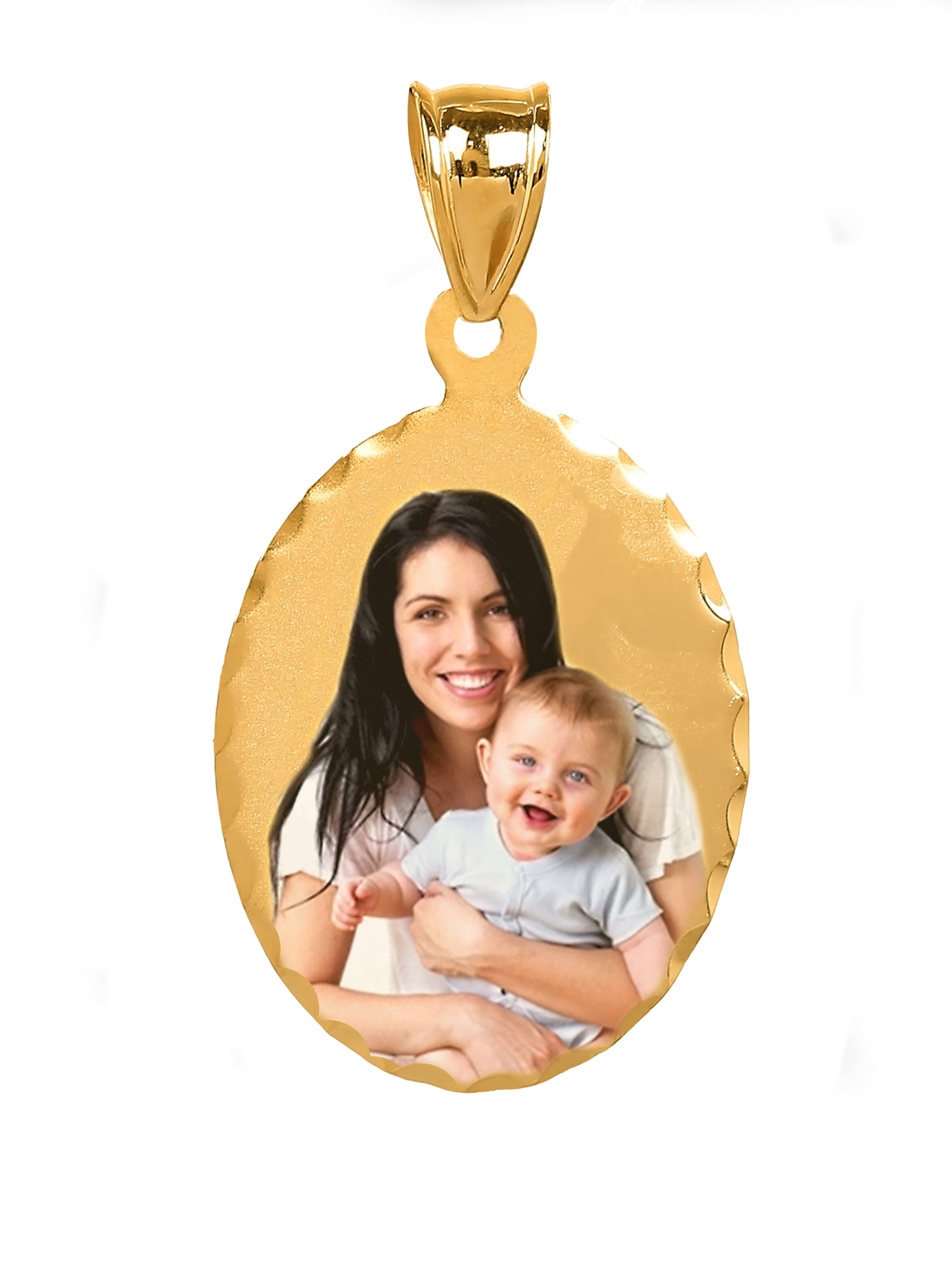 Personalized Color Photo Oval Charm. Diamond Cut Bordered