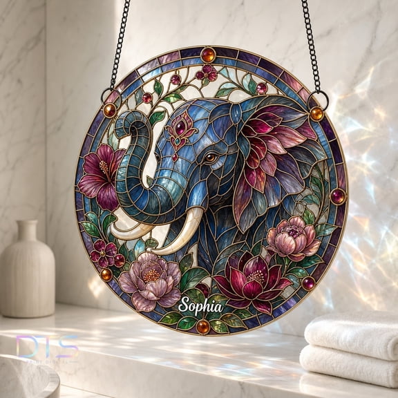 Personalized Colorful Elephant Suncatcher Ornament Gift Decor