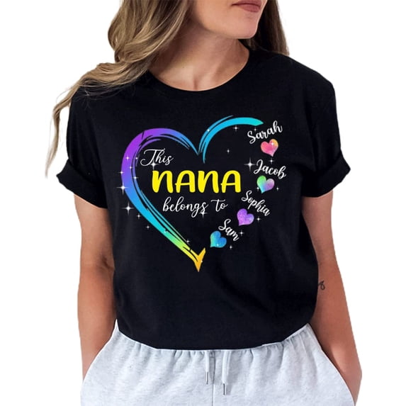 Personalized Colorful Heart T-Shirt for Grandma - Casual Mother's Day Gift S-4XL