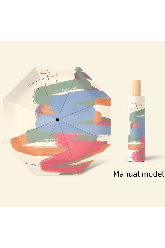 Personalized Colorful Line Doodle Folding Umbrellas Black Plastic Sun Umbrella Sunscreen Waterproof UV Protection Sunny and Rain Dual-Purpose