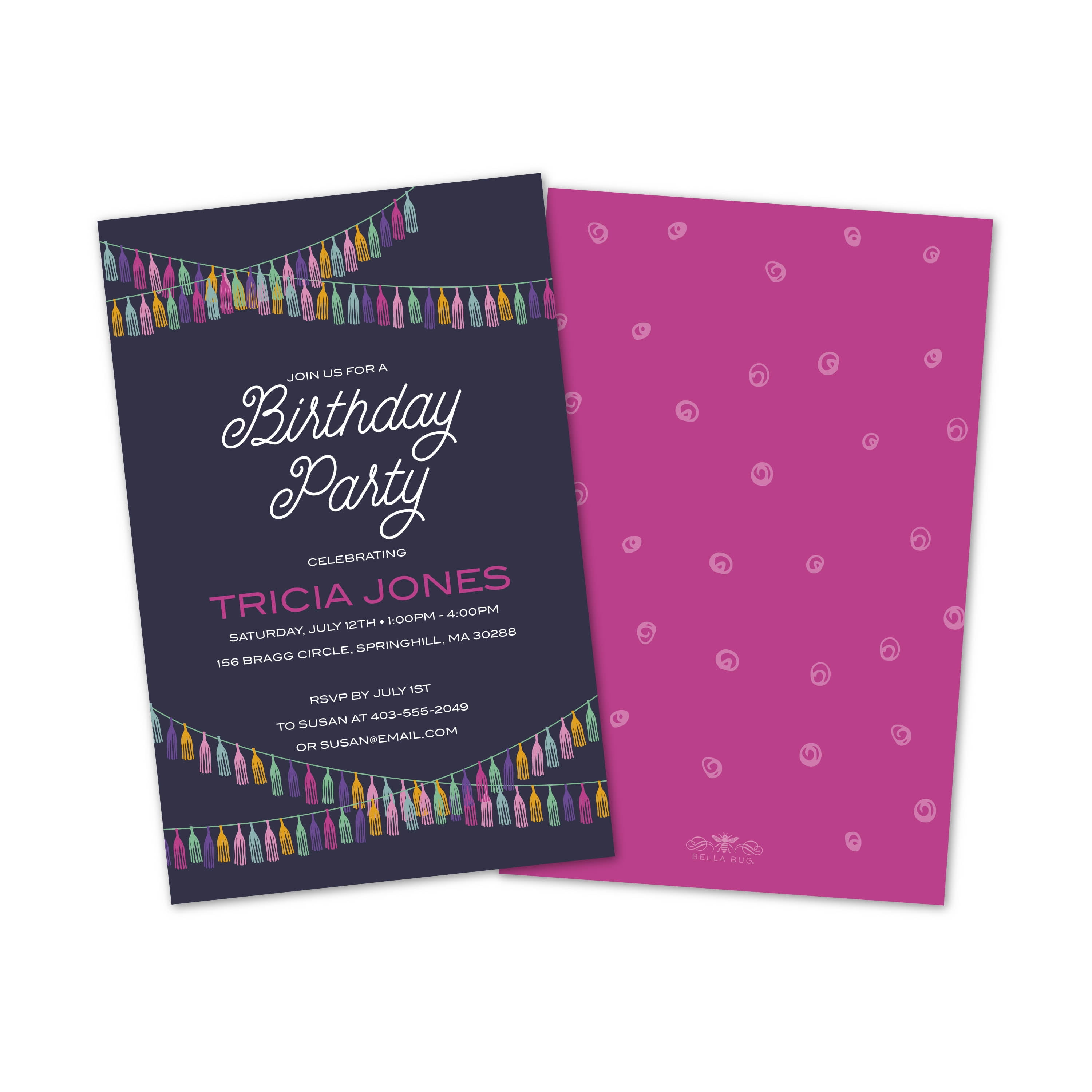 Personalized Colorful Streamers Birthday Party Invitations