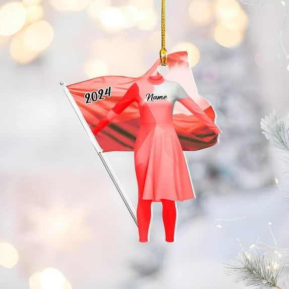 Personalized Colorguard 2025 Colorguard Christmas Ornament, Custom Marching Band Colorguard Ornament Christmas Color Guard Gifts for Flag Ornament (Acrylic, Style 4) - 3496 (Red)
