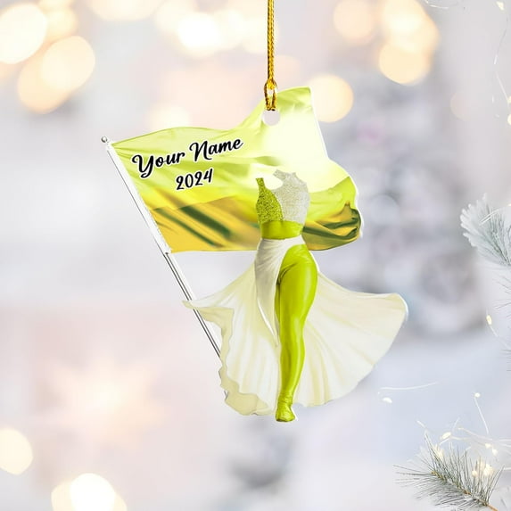Personalized Colorguard 2025 Colorguard Christmas Ornament, Custom Marching Band Colorguard Ornament Christmas Color Guard Gifts for Flag Ornament (Acrylic, Style 3) - 3498 (Yellow)