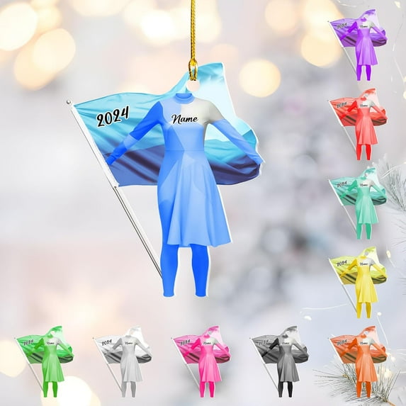 Personalized Colorguard 2025 Colorguard Christmas Ornament, Custom Marching Band Colorguard Ornament Christmas Color Guard Gifts for Flag Ornament (Acrylic, Style 4) - 3496 (Blue)